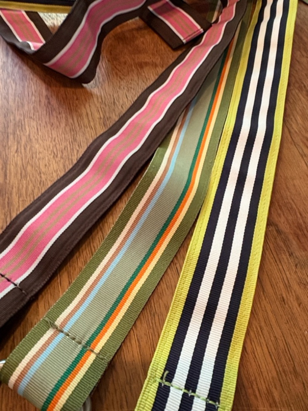 J. Crew Striped Ribbon D-Ring Belts in Pink, Green, Navy and Yellow, Brown - Picture 3 of 4